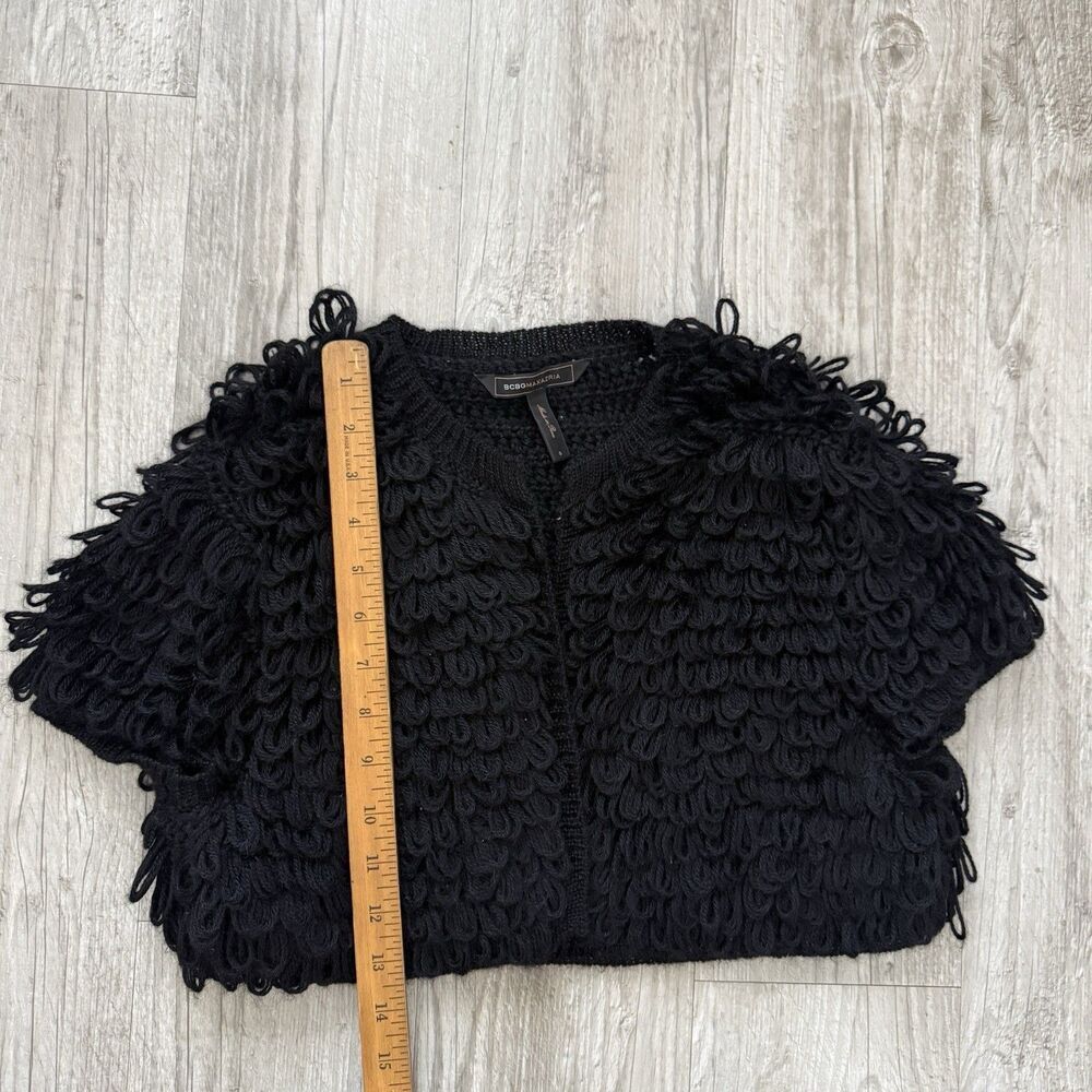 BCBGMAXAZRIA Alpaca Acrylic Blend Shrug Sweater S Black Shaggy Knit Cropped Y2k - Picture 6 of 7
